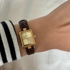 SKU:0129‎ vintage style gold mini watch brown leather strap + in a gift box